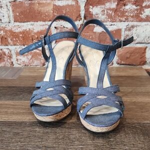 Jessica Simpson Blue Denim Wedge Sandals